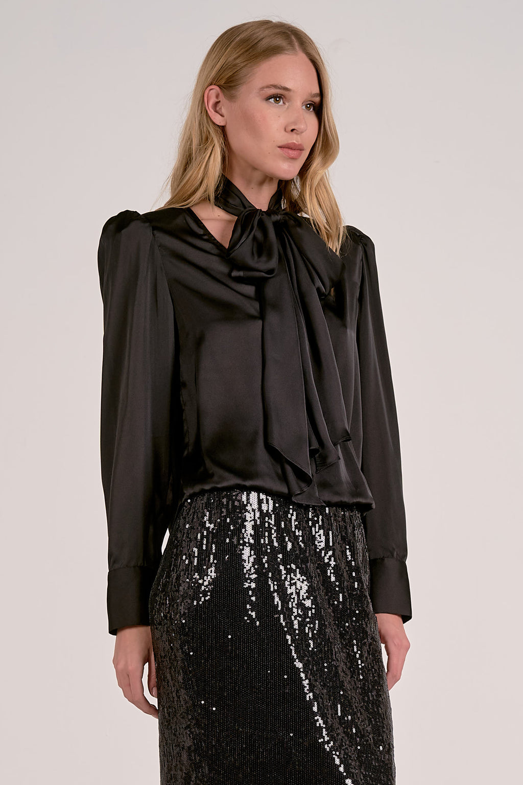 Elan Tie Neck Wrap Top in Black