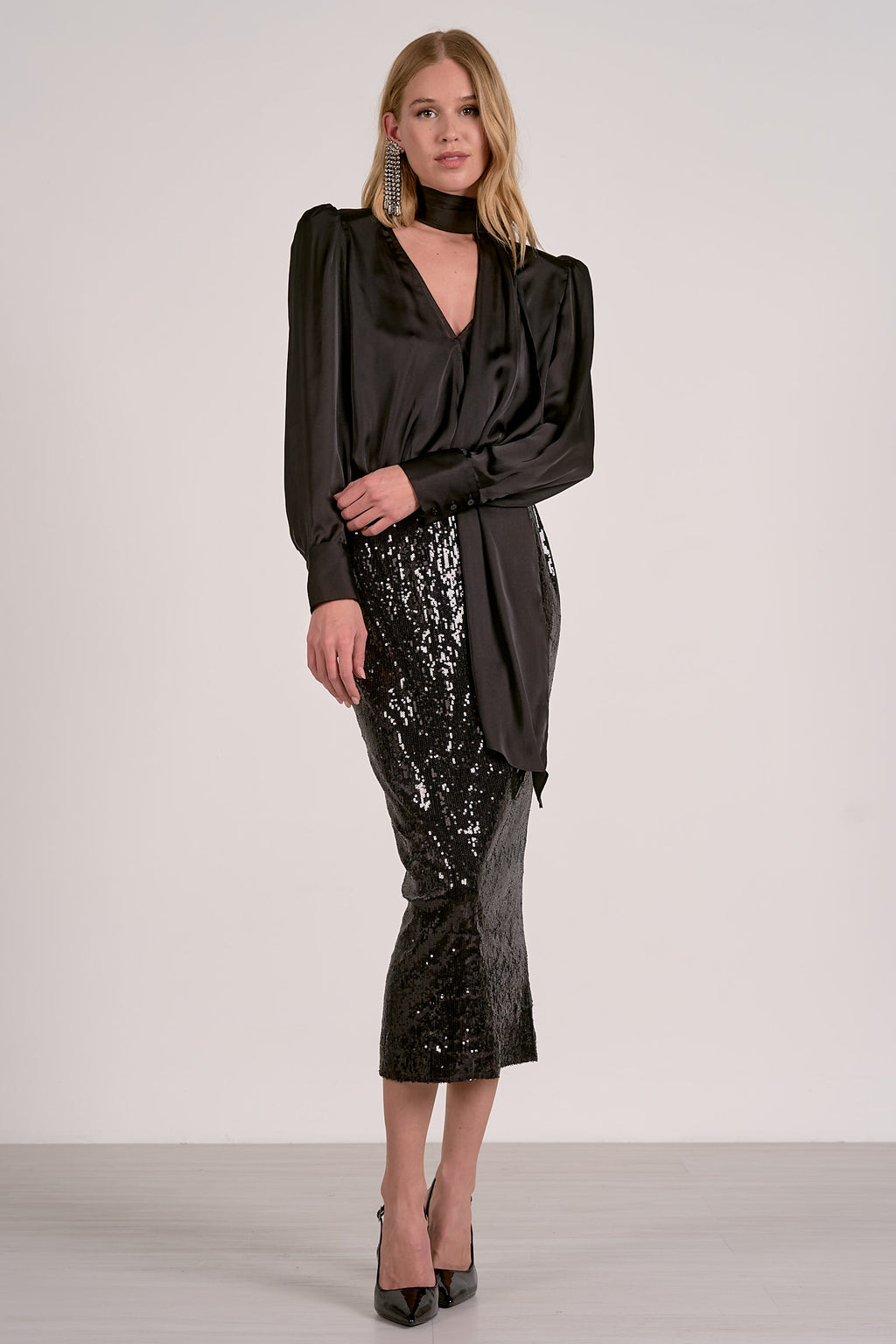 Elan Tie Neck Wrap Top in Black