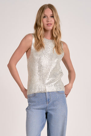 Elan Metallic Coated Sweater Tank in White/Silver