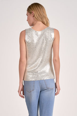 Elan Metallic Coated Sweater Tank in White/Silver