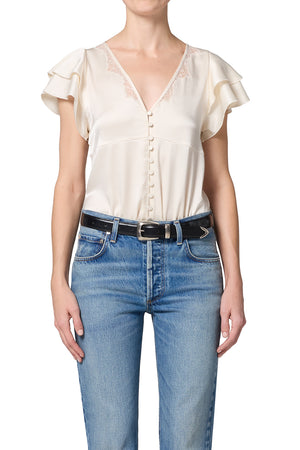 Citizens of Humanity Lola Flutter Lace Top in Cream