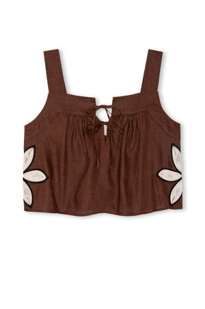Rails Calais Top in Cocoa Floral Embroidery