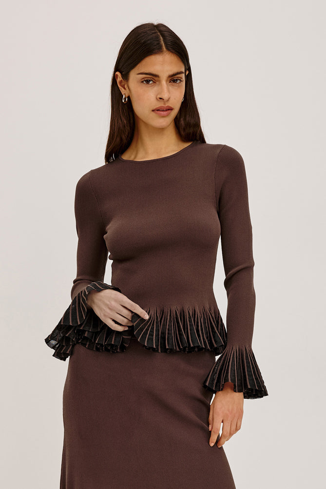 Rails Nora Top in Brown Black Organza