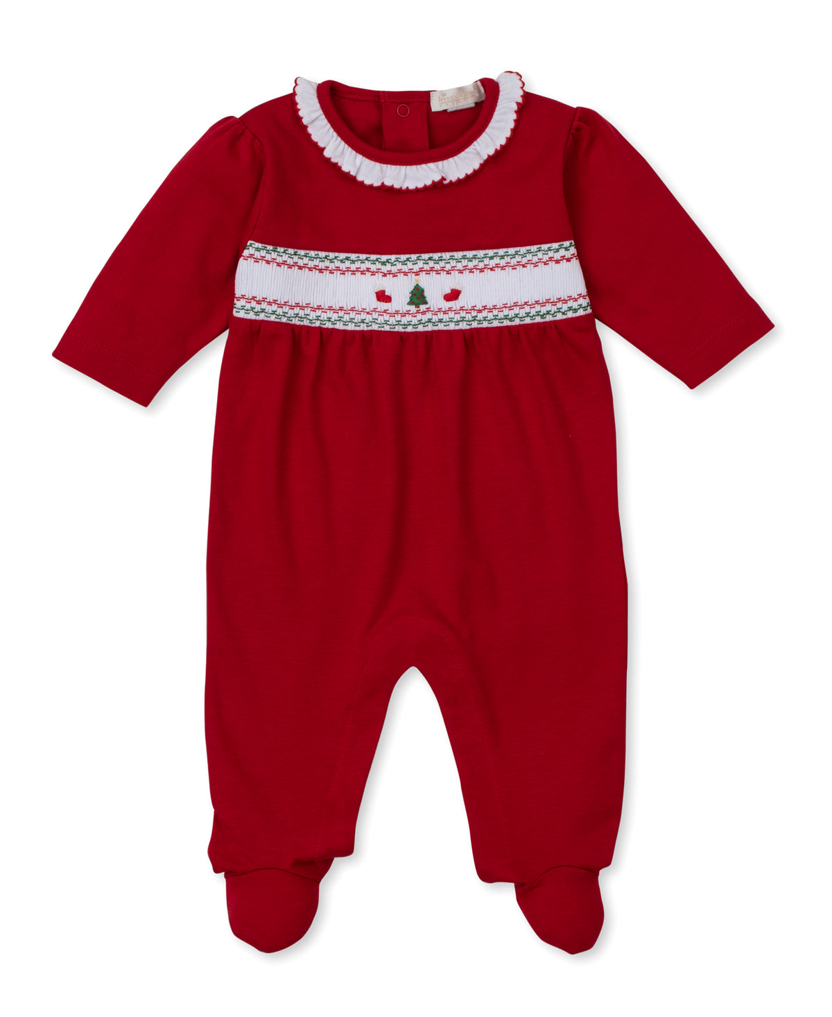 Kissy Kissy Hand Smocked Footie in Red Holiday Medley