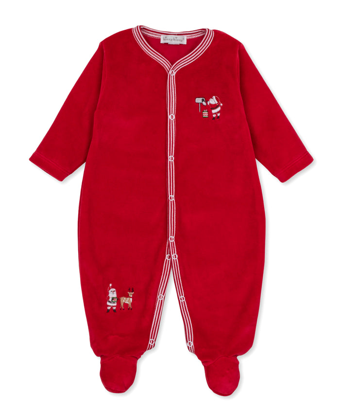 Kissy Kissy Velour Footie in Red North Pole Reindeer