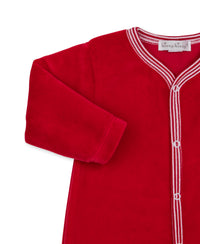 Kissy Kissy Velour Footie in Red North Pole Reindeer