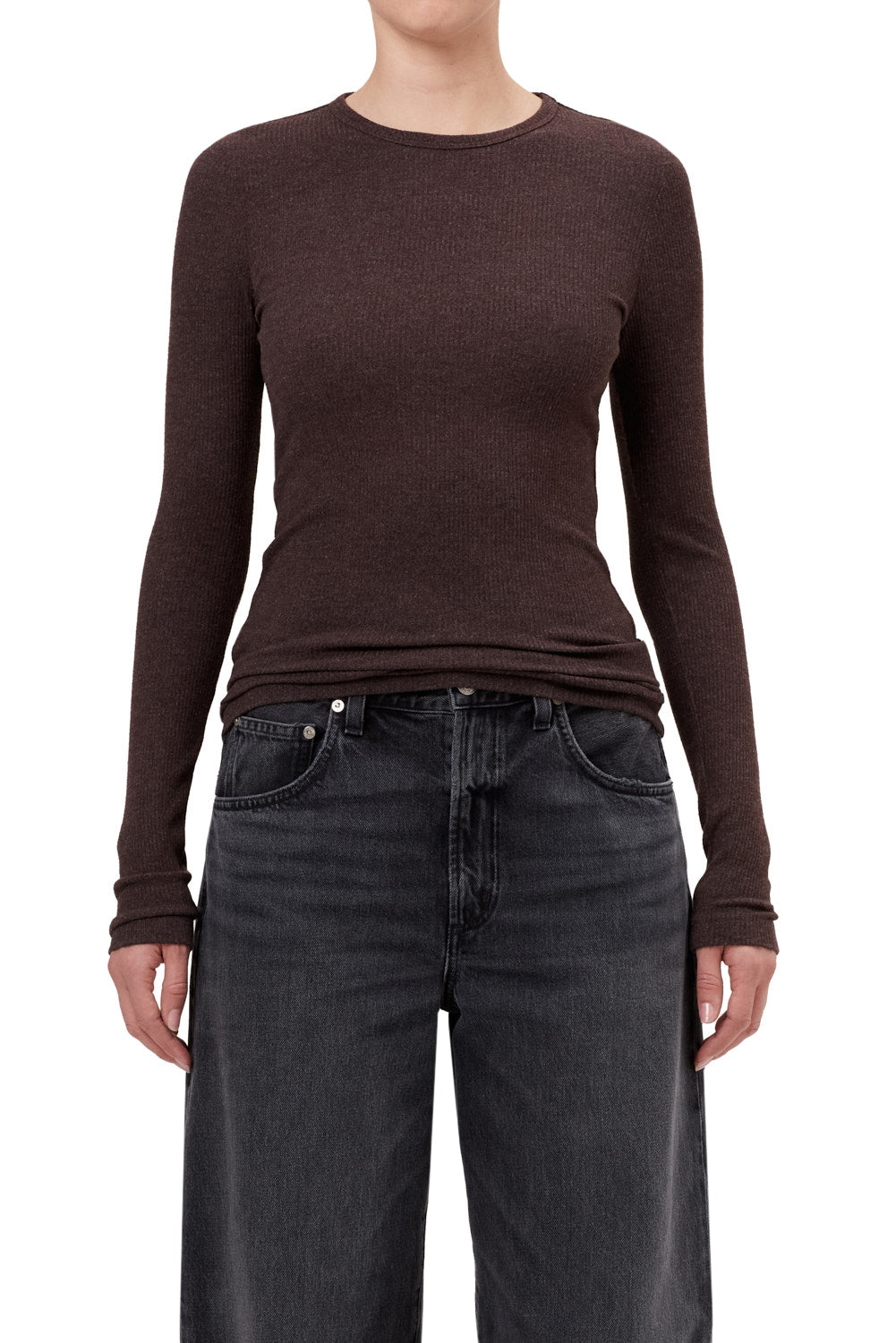 Agolde Delphi Slim Long Sleeve Tee in Root