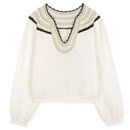 Rails Sava Crochet Sweatshirt Ivory with Neutrals