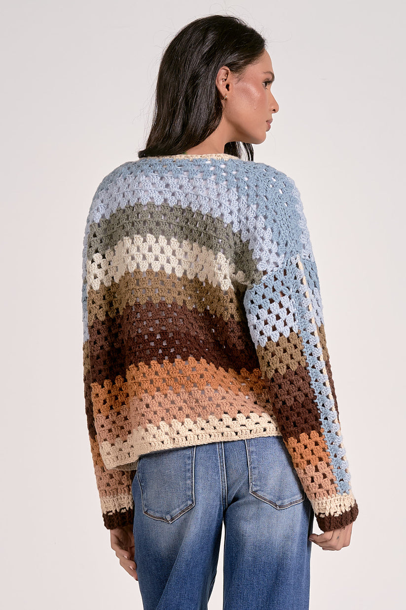 Elan Crochet Cardigan in Multi Stripe