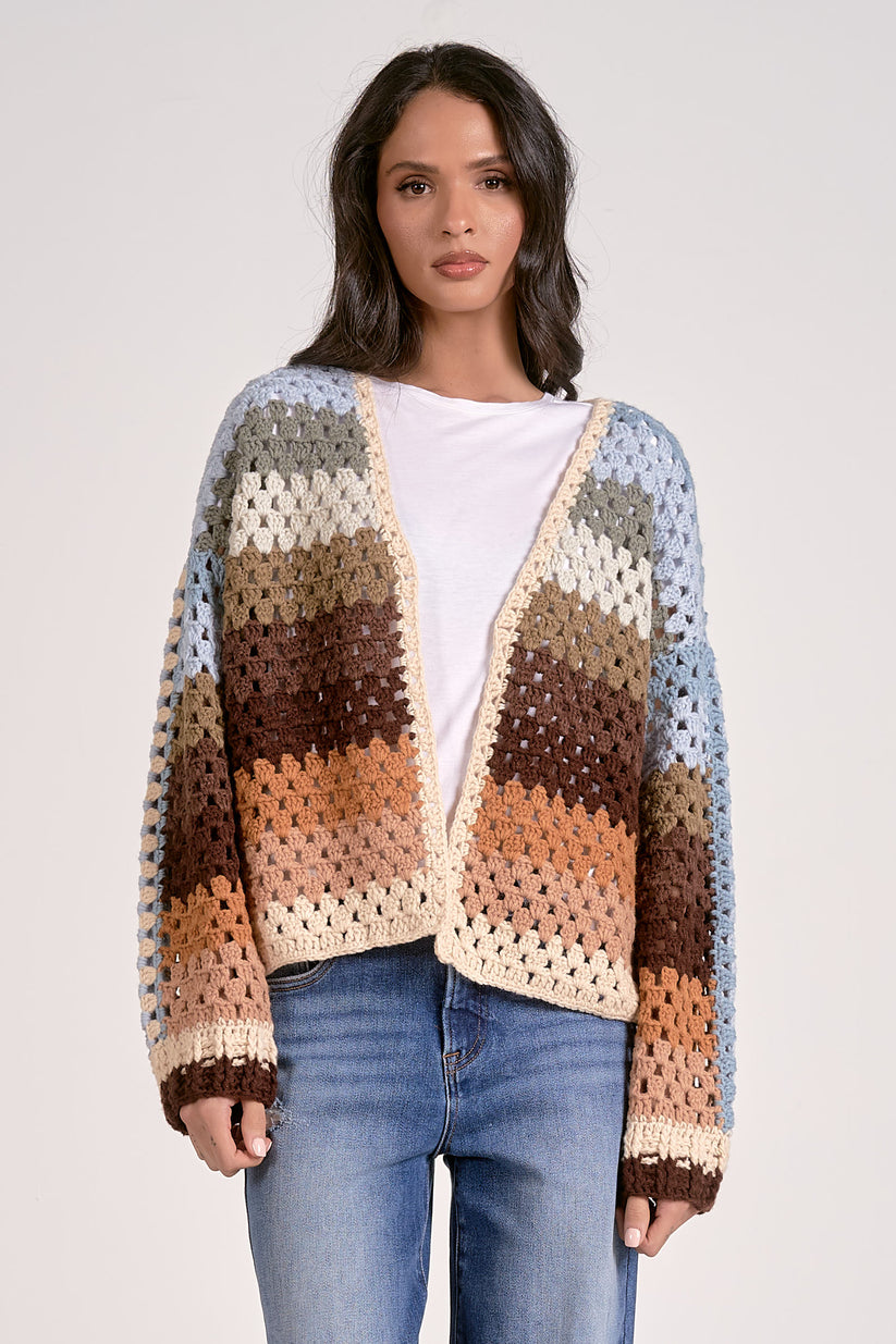 Elan Crochet Cardigan in Multi Stripe