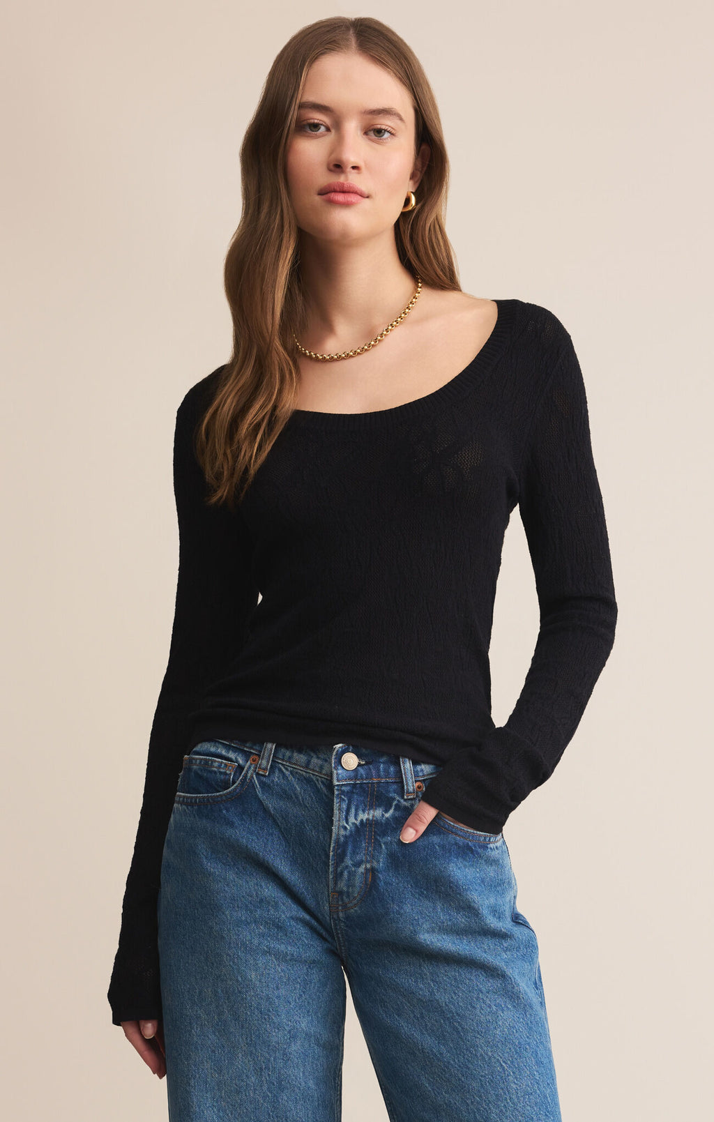 Z Supply Tibi Scoop Neck Mesh Top in Black