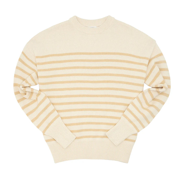 Minnow Women's Stripe Sweater in Cream/Tan