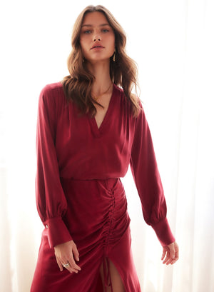 Fifteen Twenty Trista V Neck Blouse in Brick