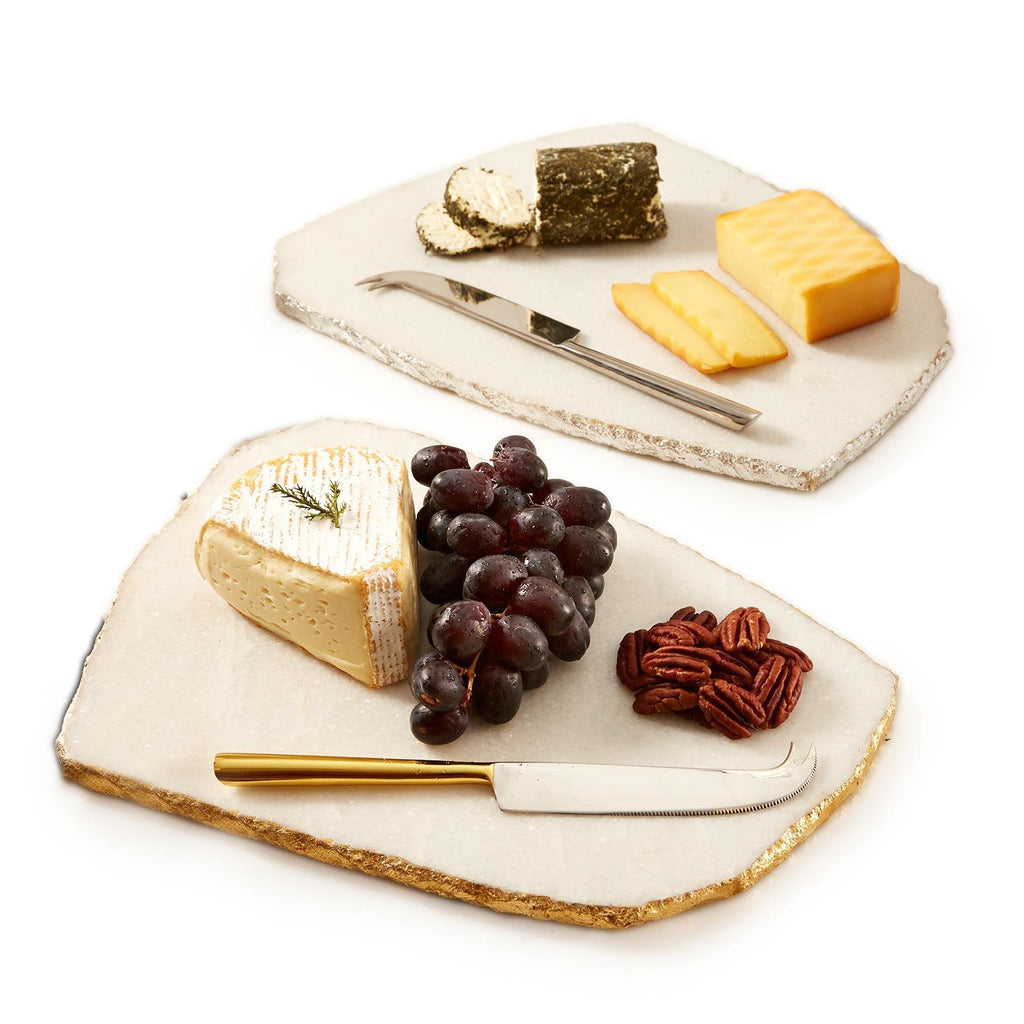 Two's Company White Marble Cheese Plate with Knife