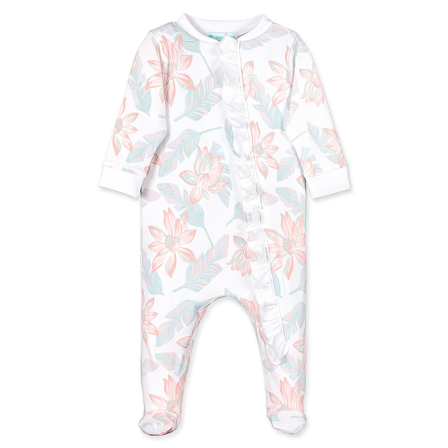 Feather Baby Stella Floral Ruffle Zipper Footie