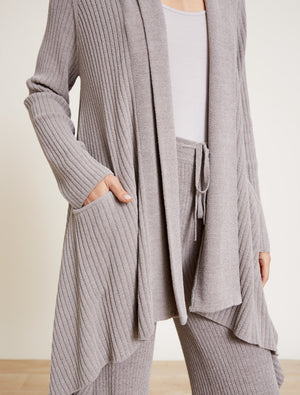 Barefoot Dreams Draped Ribbed Shawl Collar Cardigan in Pewter