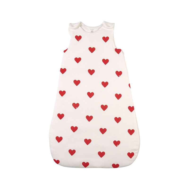 Petit Bateau Heart Print Baby Bunting in White/Red
