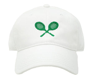 Harding Lane Kids Green Tennis Racquets Baseball Hat in White