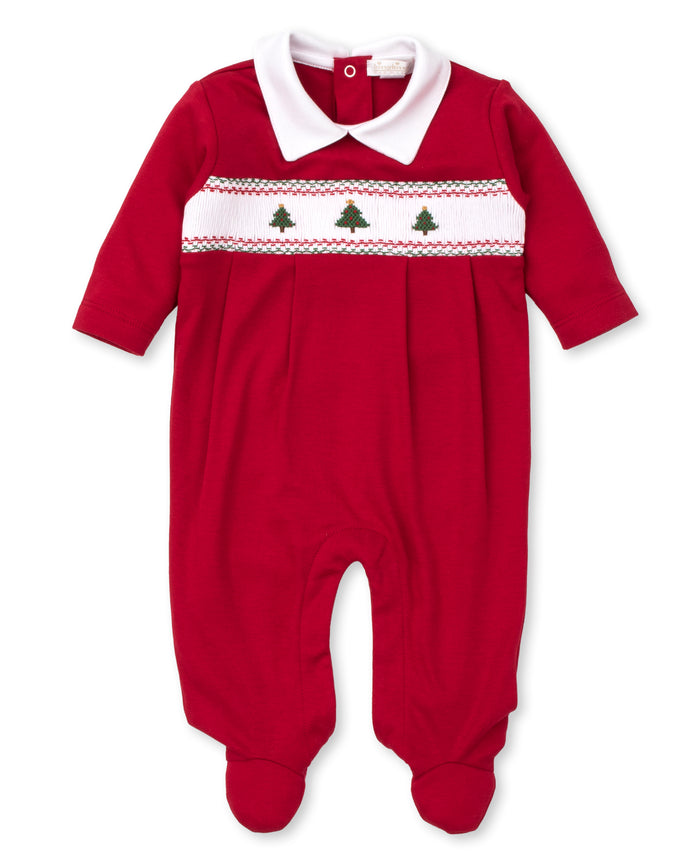 Kissy Kissy Collared Holiday Medley Smocked Footie in Red