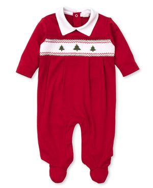 Kissy Kissy Collared Holiday Medley Smocked Footie in Red